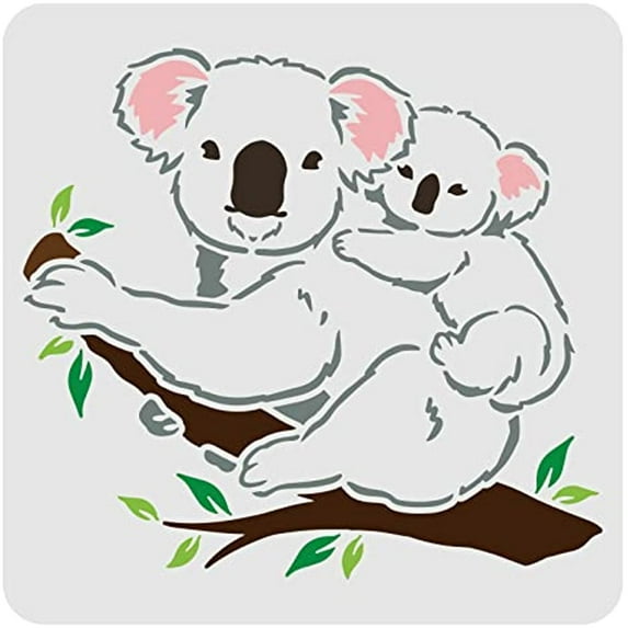 Koala Bear Stencil 11.8x11.8inch Reusable Koalas on Tree Stencil Koala Bear Airbrush Stencil Koala Animal Stencil for Painting on Wood Floor Furniture Wall and Paper