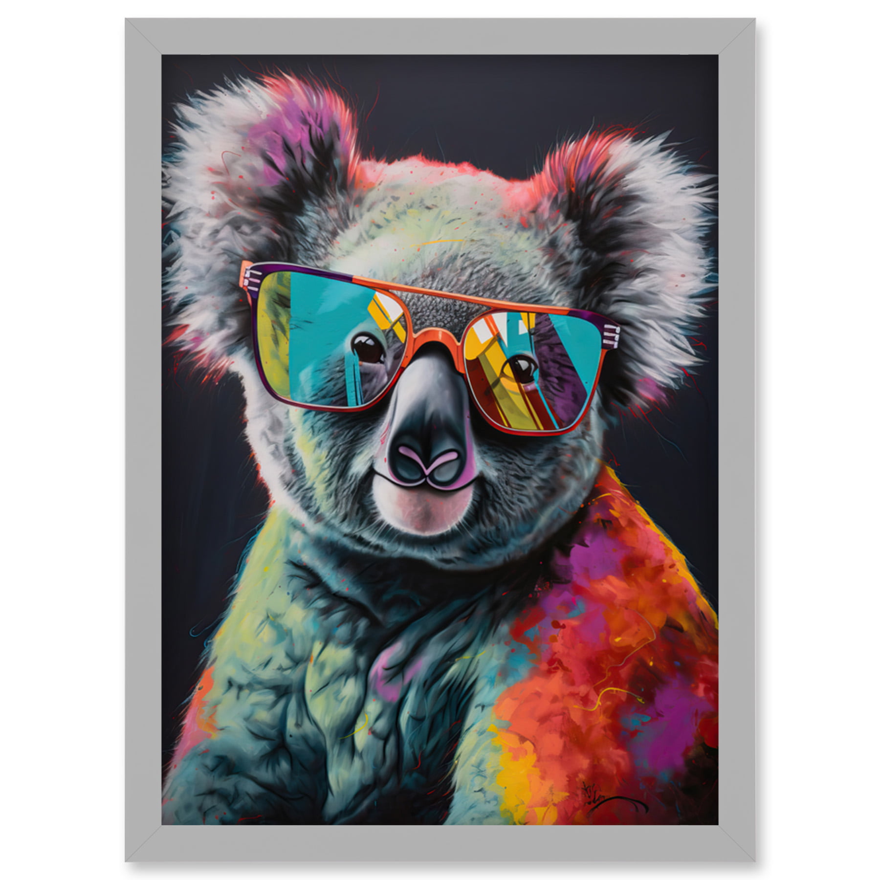Koala Bear with Sunglasses Modern Multicoloured Artwork Framed Wall Art  Print A4 