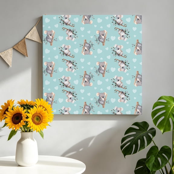 Koala Bears Canvas Wall Art, Cute Koala Heart Branch Leaf Mint Green Pictures Wall Decor Wooden Framed Artwork Art Prints for Living Room Hallway Bedroom Office 8"x8"