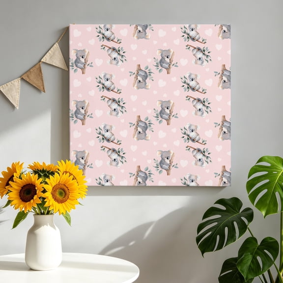 Koala Bears Canvas Wall Art, Cute Koala Heart Branch Leaf Pink Pictures Wall Decor Wooden Framed Artwork Art Prints for Living Room Hallway Bedroom Office 8"x8"