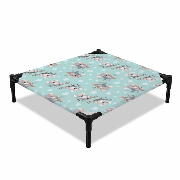 Koala Bears Elevated Dog Bed, Cute Koala Heart Branch Leaf Mint Green Cooling Breathable Outdoor Raised Dog Cot Bed with Metal Frame Non-Slip Feet for Small Dog 20x20in