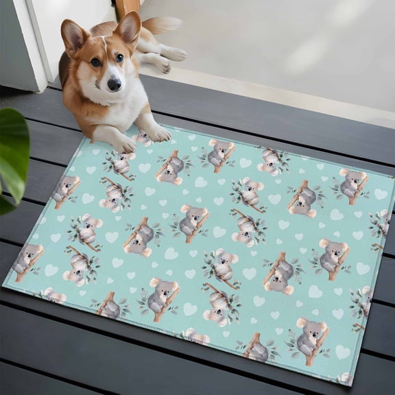Koala Bears Small Area Rugs 2x3 Cute Koala Heart Branch Leaf Mint Green Entryway Rugs Washable Door Mat, Low-Profile Area Rugs Non Slip Floor Carpet for Living Room Bedroom Home Office