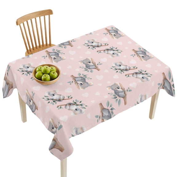 Koala Bears Table Cloth 52x70 Inch Rectangle, Cute Koala Heart Branch Leaf Pink Waterproof Tablecloth Oil Proof Washable Table Cover for Party Picnic Dining Camping