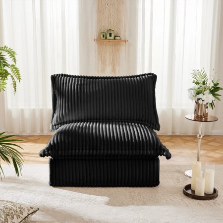 Modern Minimalist Corduroy Armless Sofa 85cm for Living Room - Black