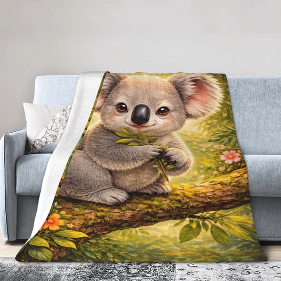 Koala Blanket Cozy Soft Throw Blanket for Home Decor Tropical Floral Gift for Animal Lovers 50x40