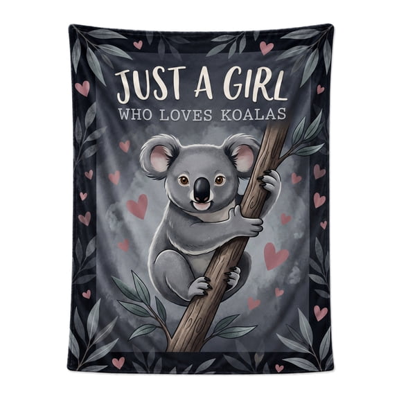 Koala Blanket, Cute Koala Bear Flannel Throw Blanket For Women, Dark Grey Artistic Animals Plush Blanket, Soft Cozy Fleece Blanket For Sofa Couch Bed, Unique Animal Lover Gift 50x40