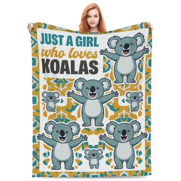 Koala Blanket, Cute Koala Lover Gift For Women Multiple Happy Koalas Print For Lounge Chair Library, Unique Animal Theme Home Decor 50x40