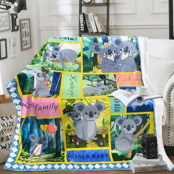 Koala Blanket Flannel Throw Gift for Chid Teenager Adults for All Seasons Super Soft Convenient Breathable Cute Bed Sofa Couch Foldable Unisex 50x60