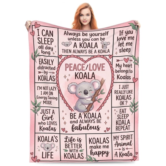 Koala Blanket, Funny Quote Collage Pink Pattern Unique Koala Lover Gift, Soft Plush Throw For Lounge Chair Couch, Animal Spirit Room Decor 50x40