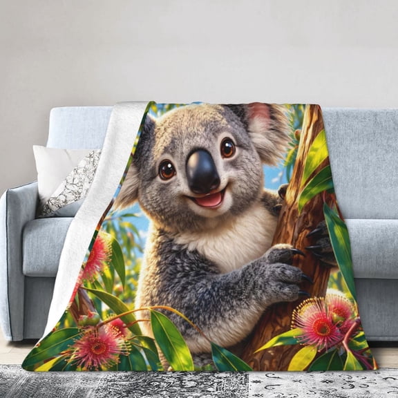 Koala Blanket Gift for Home Decor Soft Throw Blanket with Eucalyptus Tree Design 50x40