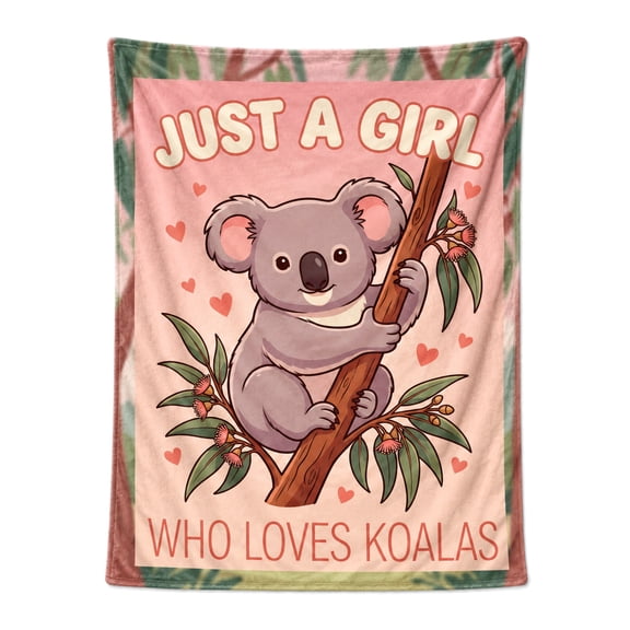 Koala Blanket, Just A Woman Who Loves Koalas Flannel Throw Blanket, Cute Koala Bear Gifts For Her, Ultra-Soft Plush Fleece Blanket For Sofa Bed Couch, Pink Koala Theme Room Decor 50x40