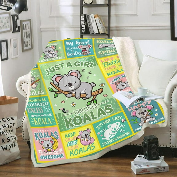 Koala Blanket, Koala Blanket Gift for Girls, Just a Girl Who Loves Koala Blanket, Cute Koala Throw Blanket for Kids Teens, Gifts for Koala Lovers, Soft Fuzzy Cozy Plush Bed Couch Blanket 50"x60"