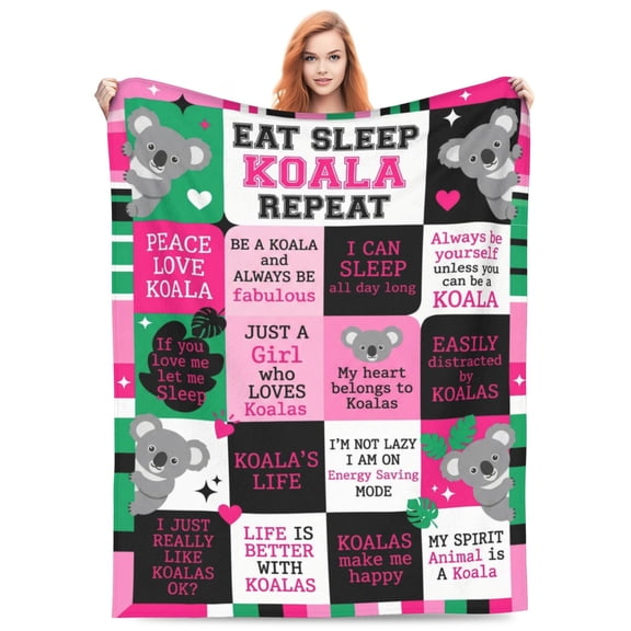 Koala Blanket, Pink Black Grid Funny Quote Collage Unique Koala Lover Gift, Soft Plush For Lounge Chair Couch, Animal Spirit Room Decor 50x40