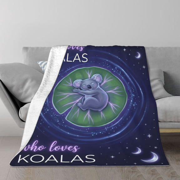 Koala Blanket, Starry Night Sky Lily Pad Koala Gift For Women, Ethereal Galaxy Theme Decor For Lounge Bedroom Sofa, Magical Koala Lover Present 50x40