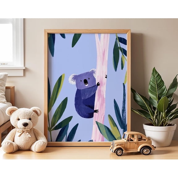Koala Blue Animal Jungle Theme Wall Art Print, Unframed Paper Poster 8x10in