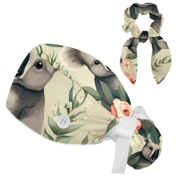 Koala Breathable Working Cap with Bow Hair Matching Scrunchy, Hair Cover,One Size Fits All