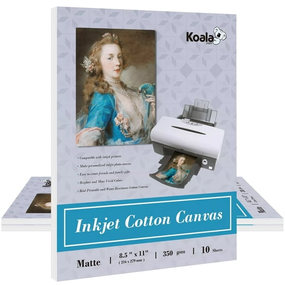 Koala Canvas Paper for Inkjet Printers, 30 Ct, 100% Cotton Printable Fabric Sheets 8.5x11 350gsm Thick Matte Photo Paper