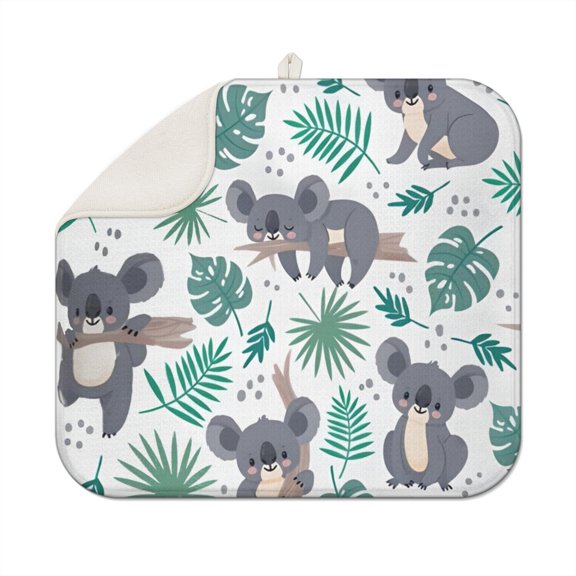 Koala Cartoon Pattern Dish Drying Mat - Thick Absorbent Microfiber Countertop Mat, Multipurpose Heat Resistant & Quick Dry Kitchen Mat (Reusable & Foldable)