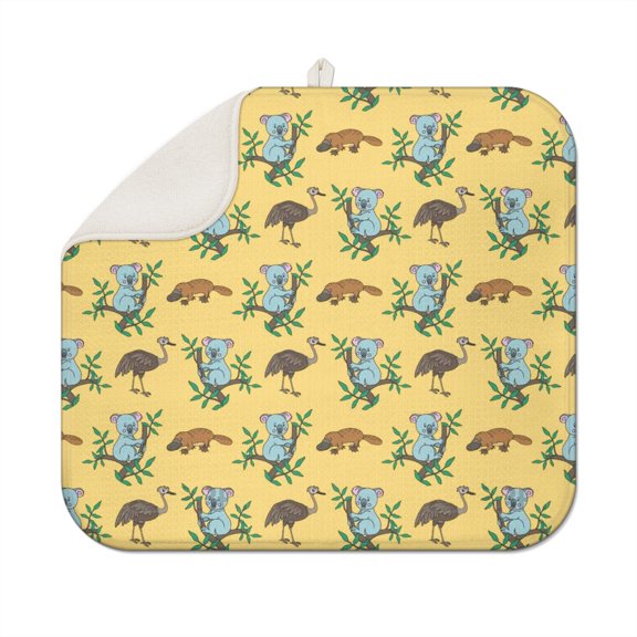 Koala Cartoon Pattern Dish Drying Mat - Thick Absorbent Microfiber Countertop Mat, Multipurpose Heat Resistant & Quick Dry Kitchen Mat (Reusable & Foldable)