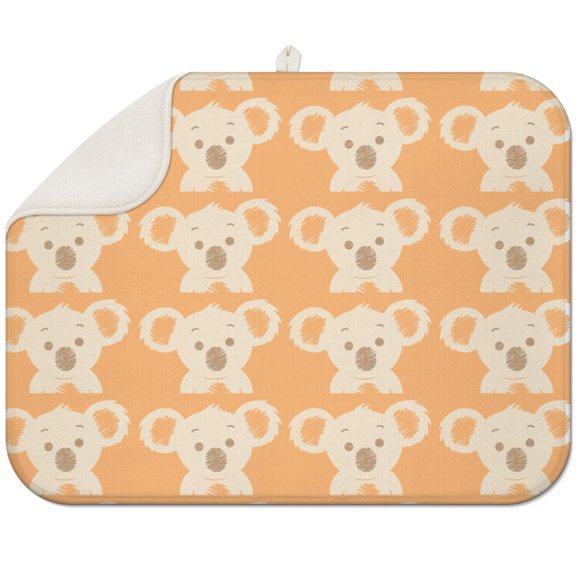Koala Cartoon Pattern Dish Drying Mat - Thick Absorbent Microfiber Countertop Mat, Multipurpose Heat Resistant & Quick Dry Kitchen Mat (Reusable & Foldable)
