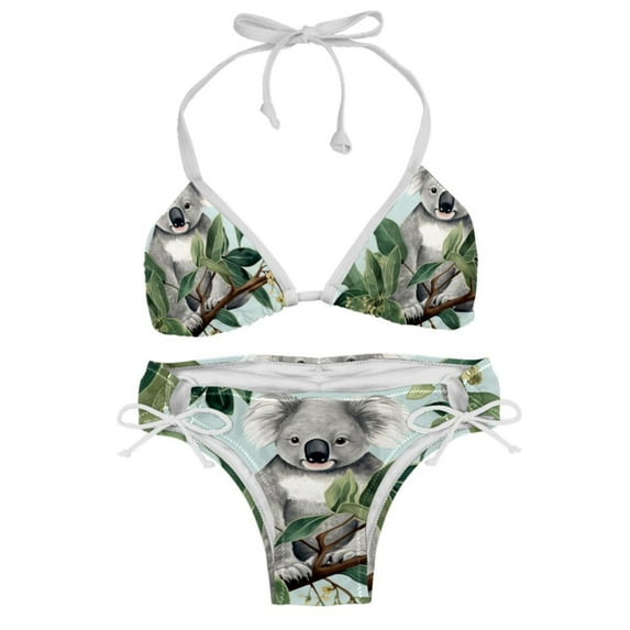 Koala Chic One-Piece Swimsuits Bikini Set: Detachable Sponge, Adjustable Strap, Two-Pack, for Pools and Beaches