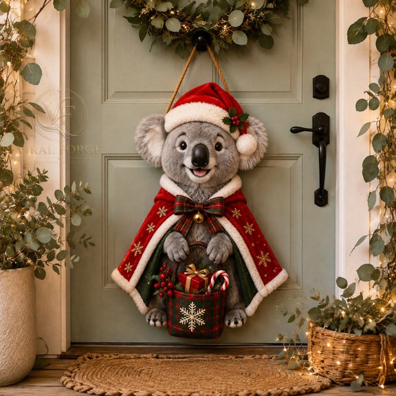 Koala Christmas Door Sign for Front Entry Holiday Welcome