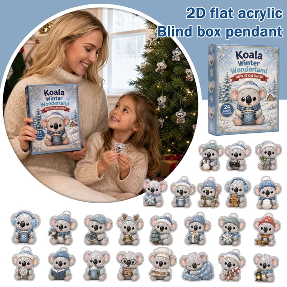 Koala Christmas Ornaments 24 Days Advent Calendar, Cute Acrylic Hanging Decorations for Xmas Tree, Winter Wonderland Animal Charms, Kids Holiday Countdown Gift & Party Favors