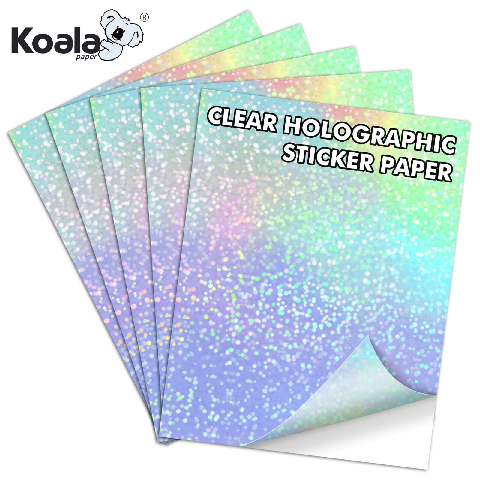 Koala Clear Holographic Sticker Paper SPOT Clear Laminting Sheets A4