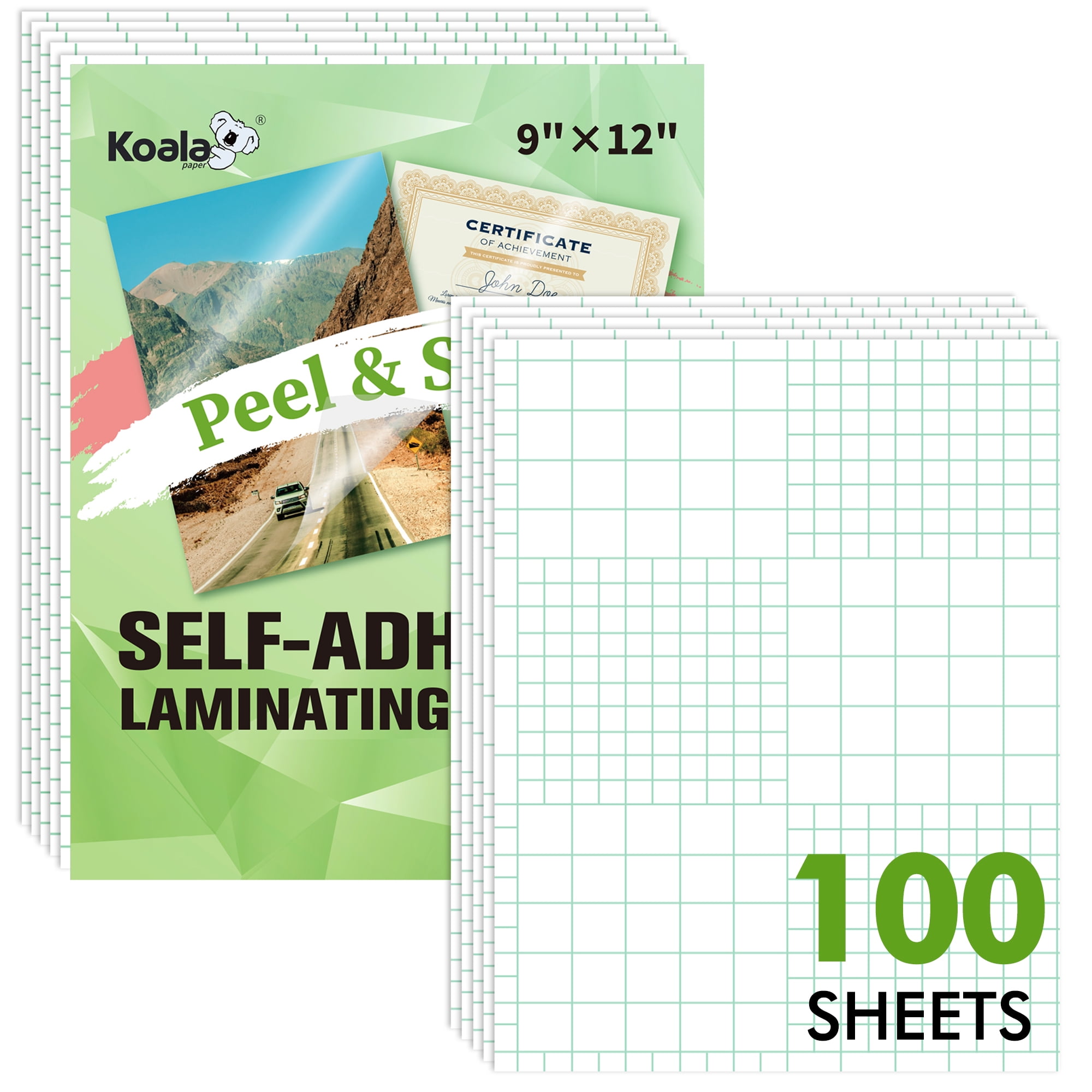 Koala Clear Laminating Sheets 9" x 12" 100 Sheets Bulk Permanent Self Adhesive Laminate Sheets