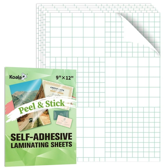 Koala Clear Laminating Sheets 9x12 Inch, Permanent Self Adhesive Laminating Sheets, No Machine Needed , 15PK Peel and Stick Sheets Protector Waterproof for 8.5x11 Stickers, Photos