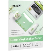 Koala Clear Sticker Paper for Inkjet Printer - Waterproof Printable Vinyl Sticker Paper - 8.5x11 Inch 15 Sheets 95% Transparent Glossy Sticker Paper for DIY Personalized Stickers, Labels