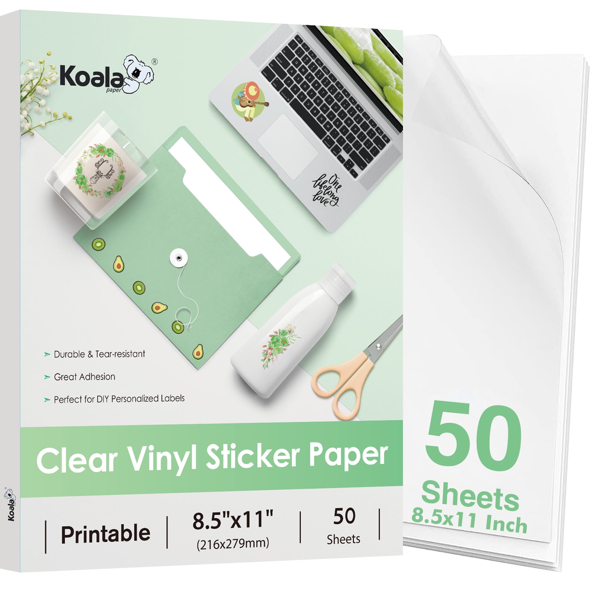 Koala Clear Sticker Paper for Inkjet Printer - Waterproof Clear Printable  Vinyl Sticker Paper 8.5x11 Inch 50 Sheets Transparent Glossy Sticker Paper  for DIY Personalized Stickers, Labels, Decals 