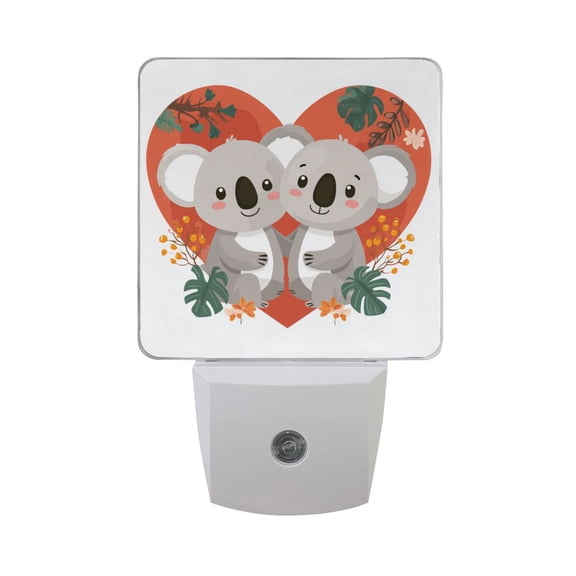 Koala Couple Valentine Vector LED Night Light Sensor Lamp Plug-in Adjustable Brightness 2 Pack