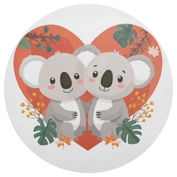 Koala Couple Valentine Vector PVC Round Grid Placemat Table Mat 1 Pc 15.4" x 15.4"