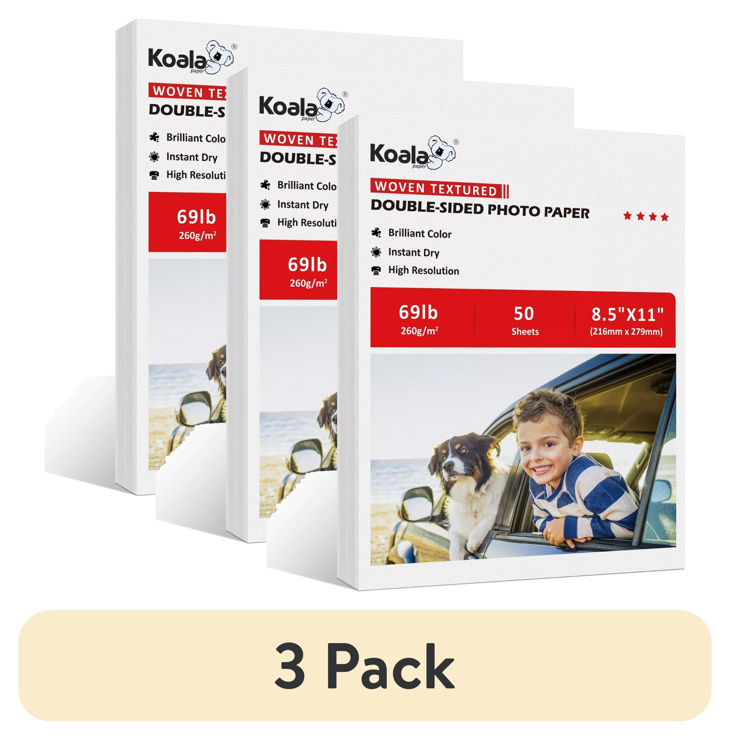 (3 pack) Koala Double Sided Photo Paper 8.5x11 69lb Woven Textured
