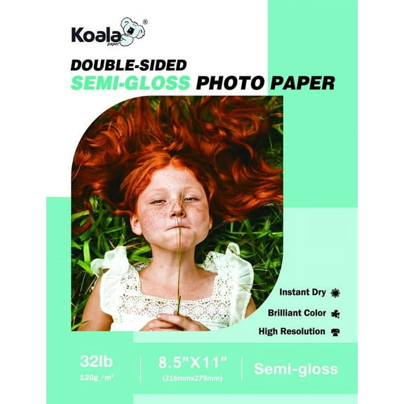 KOALA Double Sided Semi-Gloss Photo Paper, 8.5" x 11", 32lb, 120gsm, Not Thick for Inkjet/Laser Printer, Brochure Paper, 40 Sheets