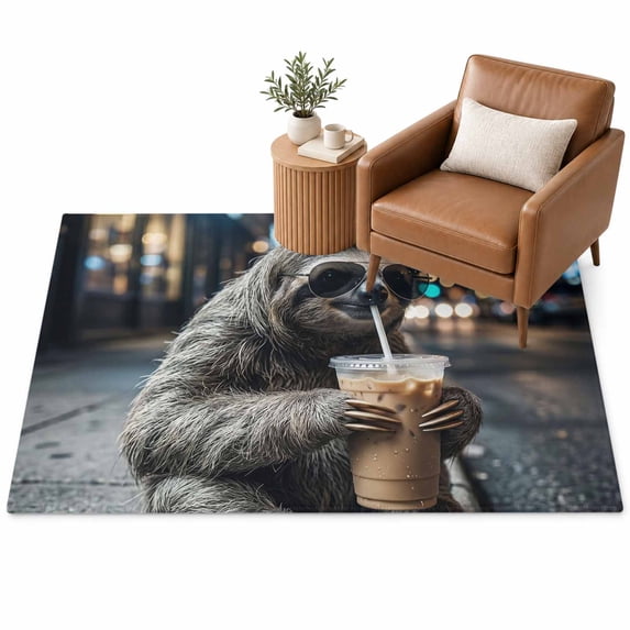 Koala Drink Iced Coffee Area Rug 4'x6', Modern City Sidewalk Funny Soft ...