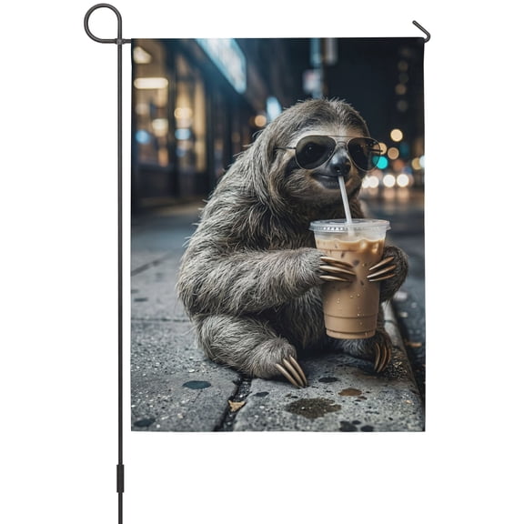Koala Drink Iced Coffee Garden Flag 12 x 18 Inches, Modern City Sidewalk Funny Animal Weather Proof Outdoor Patio Flags Double Sided Small Garden Decoration for Yard Outside Home