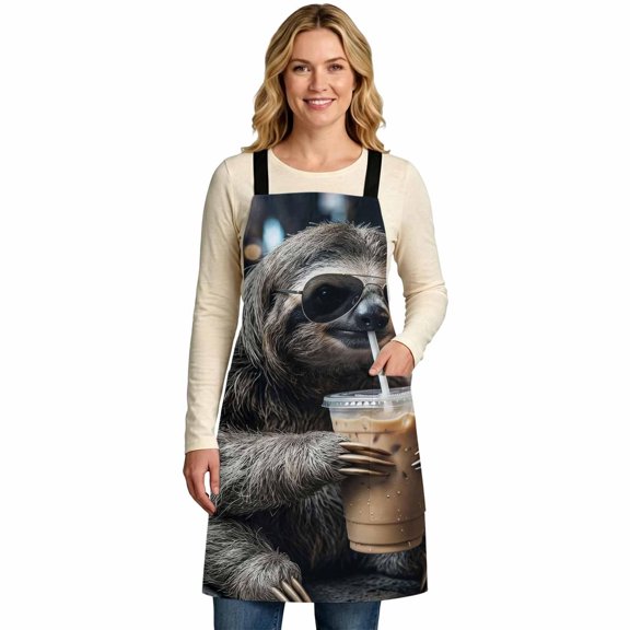Koala Drink Iced Coffee Kitchen Aprons for Women with 2 Pockets, 35"x47" Modern City Sidewalk Funny CrossBack Adjustable Straps Cooking Aprons, Bib Apron for Baking Gardening