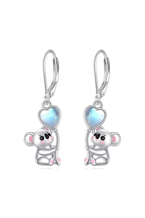Koala Earrings for Women 925 Sterling Silver Moonstone Dangle Earrings Cute Animal Leverback Earrings Jewelry Gifts for Animal Lovers