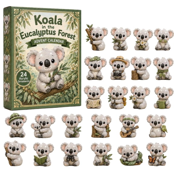 Koala in the Eucalyptus Forest Christmas Advent Calendar, 24Pcs 2D Acrylic Ornaments Countdown Calendar, Cute Eucalyptus Forest Koala Hanging Decorations, Xmas Tree Pendant Gift