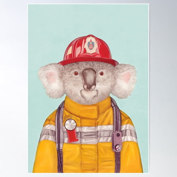 Koala Firefighter Poster Wall Art, Modern Wall Decor For Living Room Bedroom, 12x18 UNFRAMED