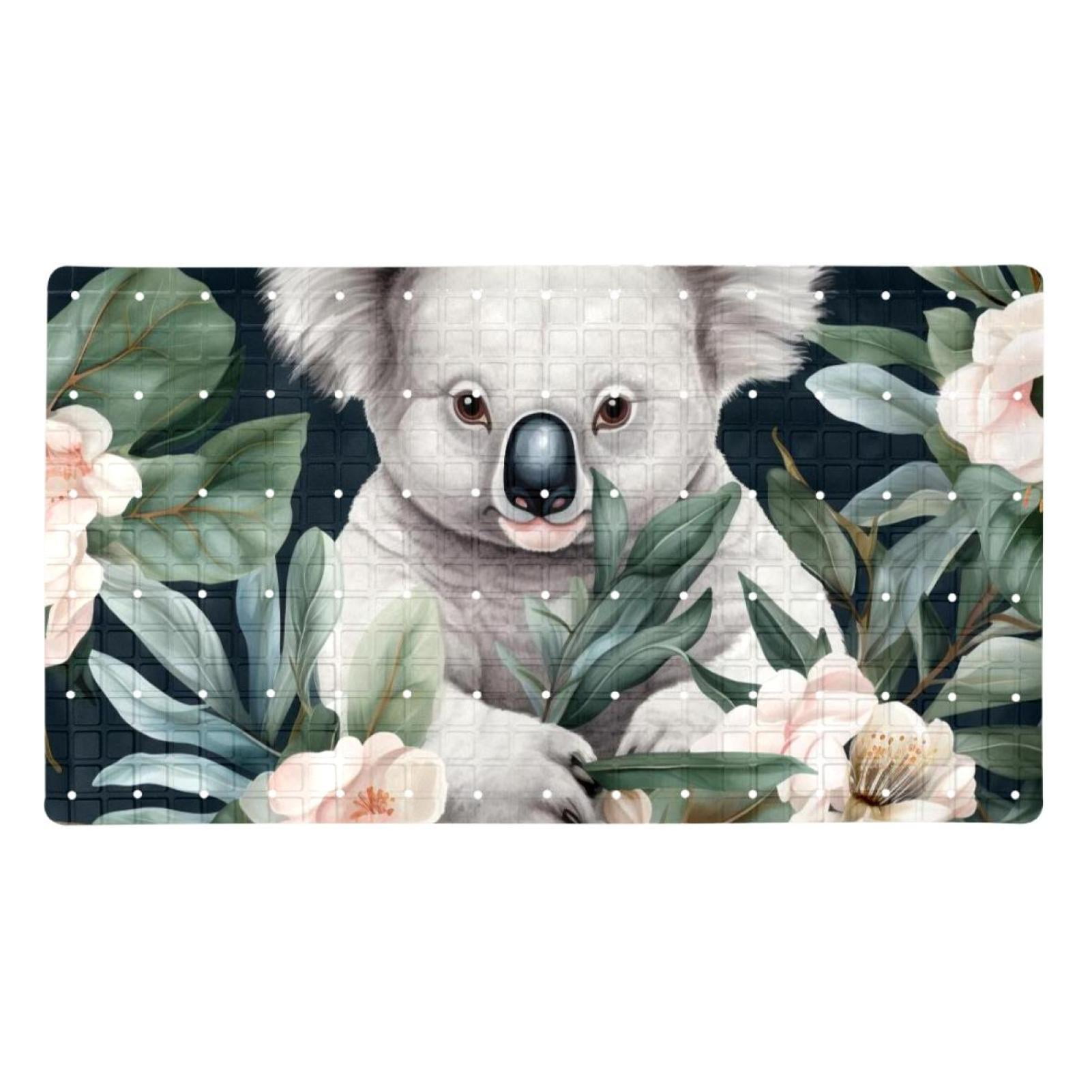 Koala and Flowers Leaves Jungle Pattern Bath Mats for Tub, NonSlip
