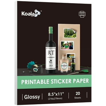 Koala Glossy Sticker Paper 8.5x11 for Inkjet + Laser Printers, Photo Sticker Paper 36lb, 20 Sheets Printable Sticker Paper Glossy Not Waterproof