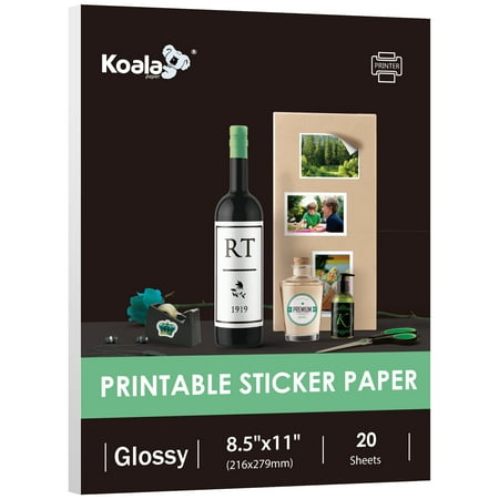 Koala Glossy Sticker Paper 8.5x11 for Inkjet + Laser Printers, Photo Sticker Paper 36lb, 20 Sheets Printable Sticker Paper Glossy Not Waterproof