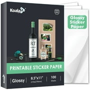 Koala Glossy Sticker Paper 8.5x11 for Inkjet + Laser Printers, Printable Glossy Photo Sticker Paper 36lb 100 Sheets for DIY Stickers, Labels, Decals