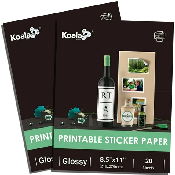 Koala Glossy Sticker Paper for Printers, 8.5x11 In, 200 Sheets ...