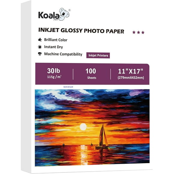Koala Glossy Thin Inkjet Paper 11X17 Inches 100 Sheets 30LB Printer Paper Compatible with Inkjet Printer Use DYE INK 115gsm