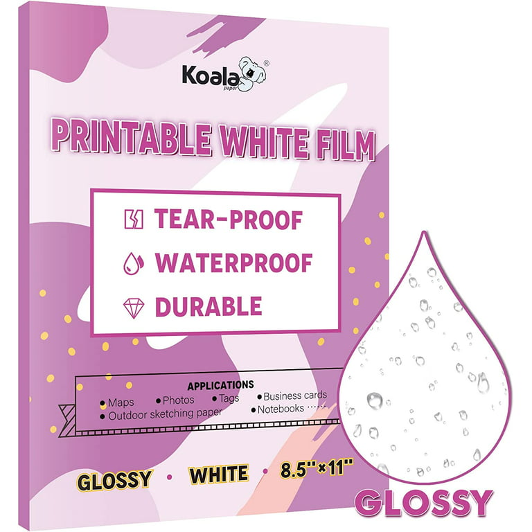 Koala Glossy White Film for Inkjet Printers, Waterproof and