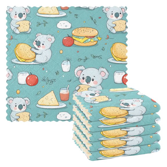 Koala Hamburger Kitchen Cloth Dish Towels for Drying Washing Absorbent Dish Rags Reusable soft kitchen dishcloth set 6 Pack